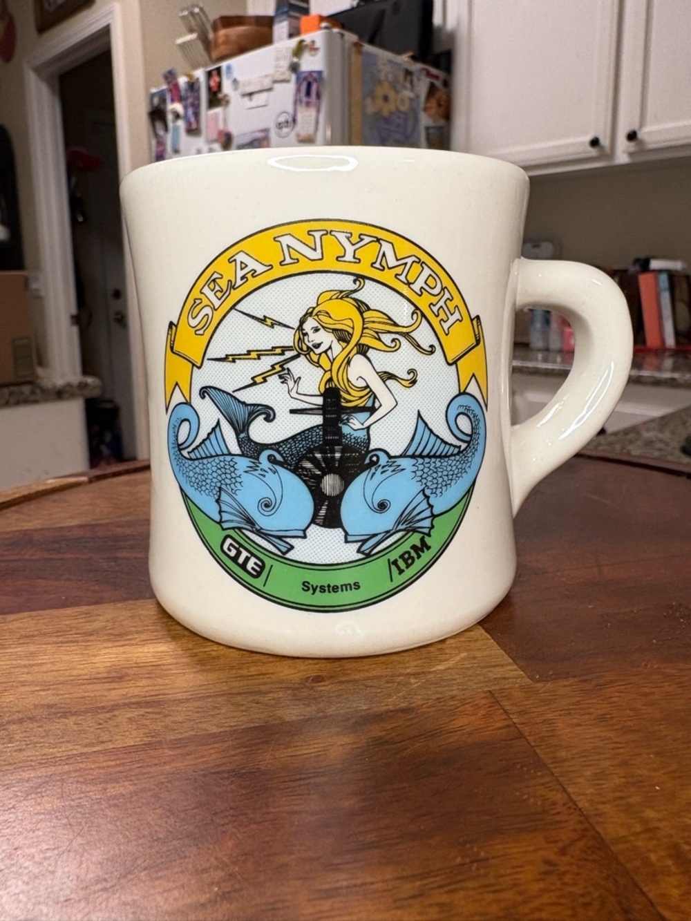 Vintage US Navy Sub GTE IBM Systems Sea Nymph Victor Crew Cofee Mug Cup Mermaid